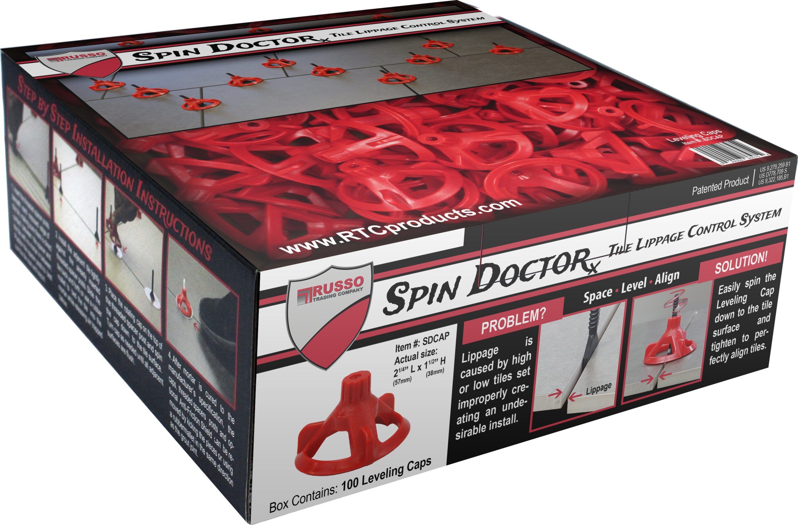 SDCAP-100NEWbox SPIN DOCTOR LEVELING CAP (RED) 100pc. BOX - Detroitdiamondtools