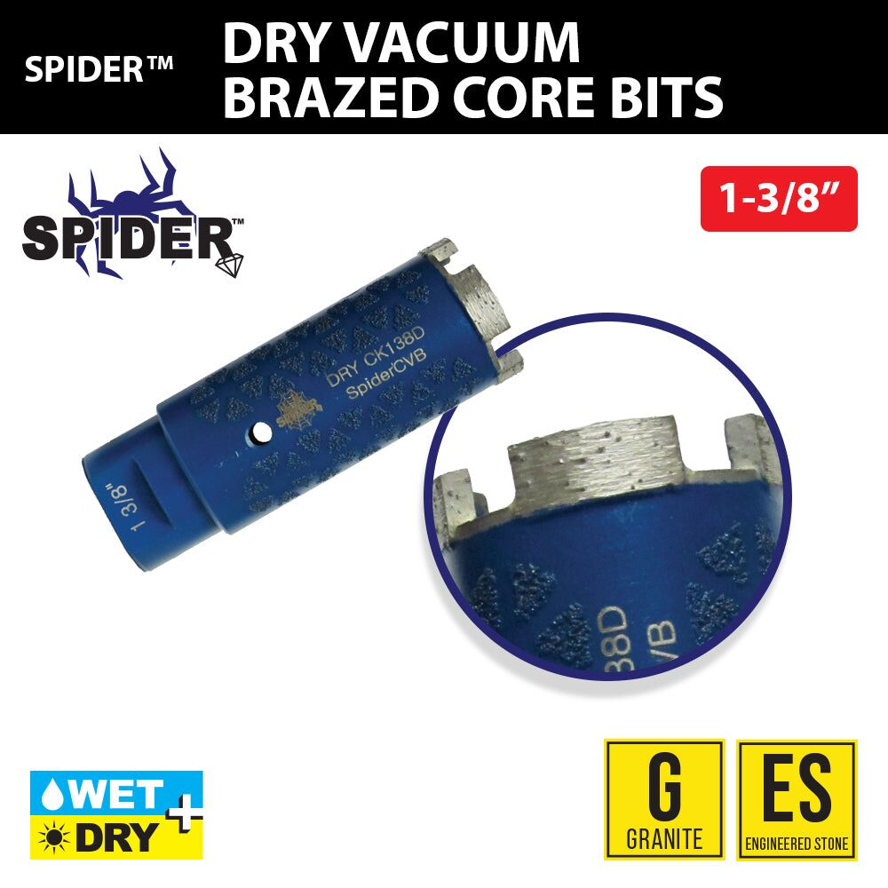 SPIDERDRYVACUUMBRAZEDCOREBITS1x1 SPIDER™ DRY VACUUM BRAZED CORE BITS 1-3/8" - Detroitdiamondtools