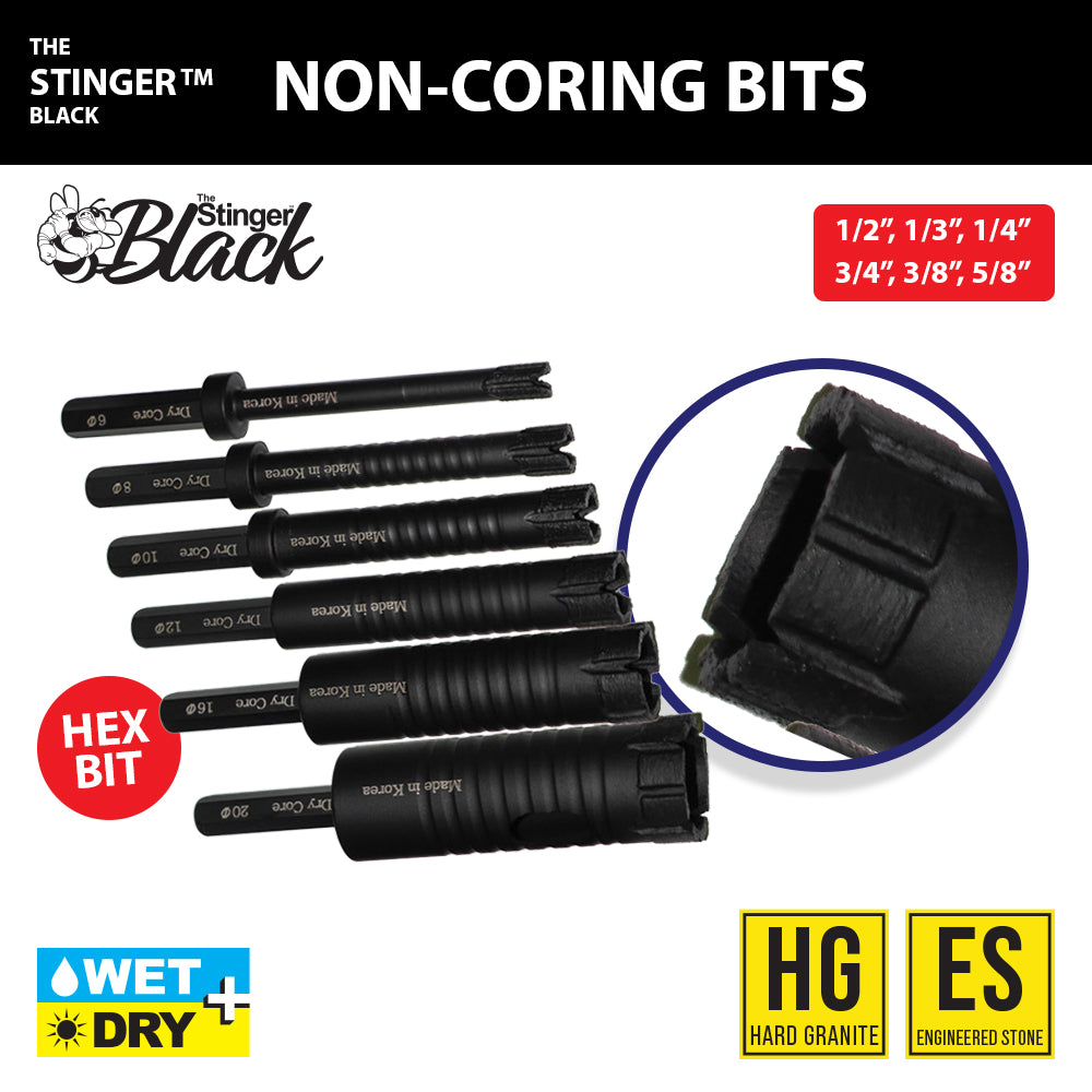 THE STINGER BLACK™ DRY SEGMENTED CORING BITS W/ HEX SHANK - Detroitdiamondtools
