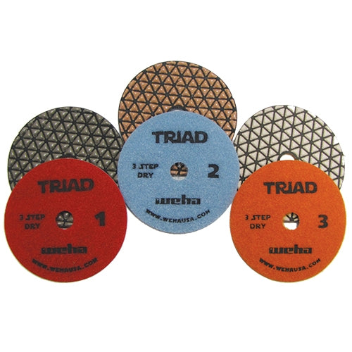 WEHA 4" TRIAD DRY SET - 3-Step Dry Polishing Pads - Detroitdiamondtools