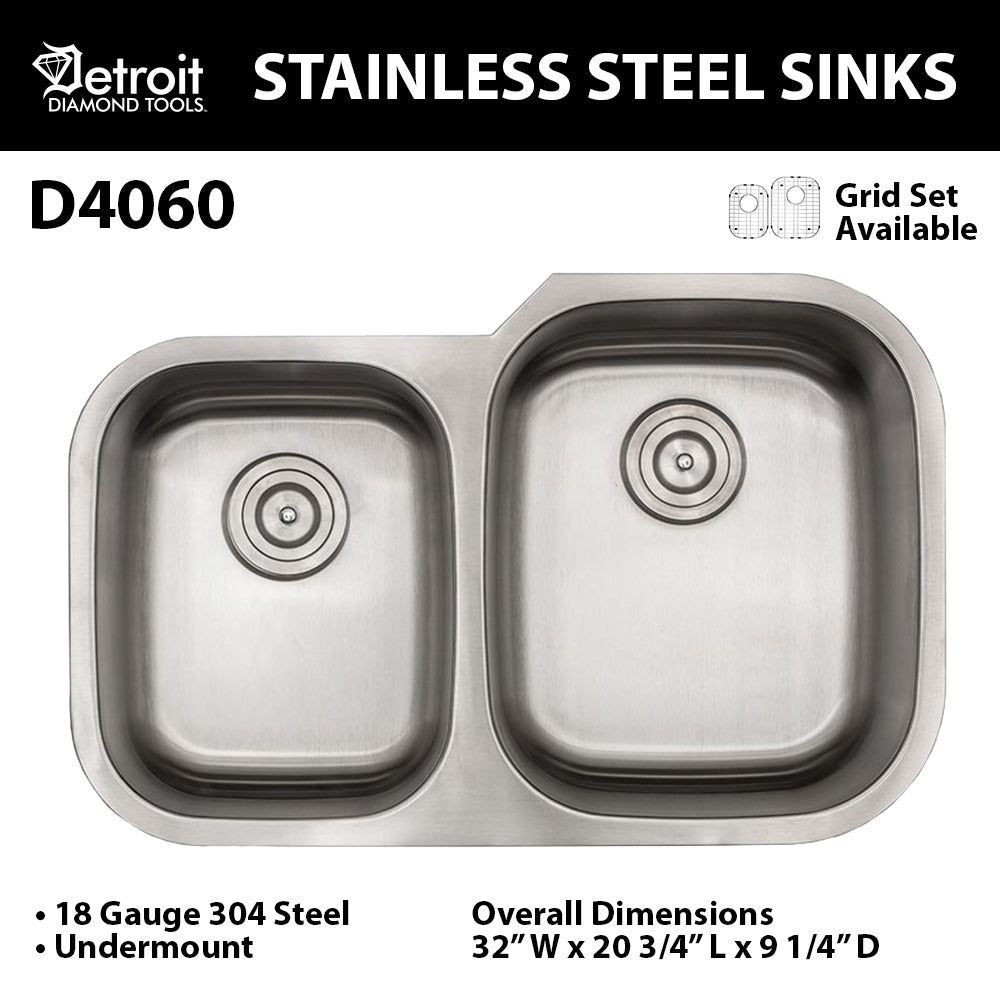 32″ 4060 DOUBLE BOWL STAINLESS STEEL KITCHEN SINK