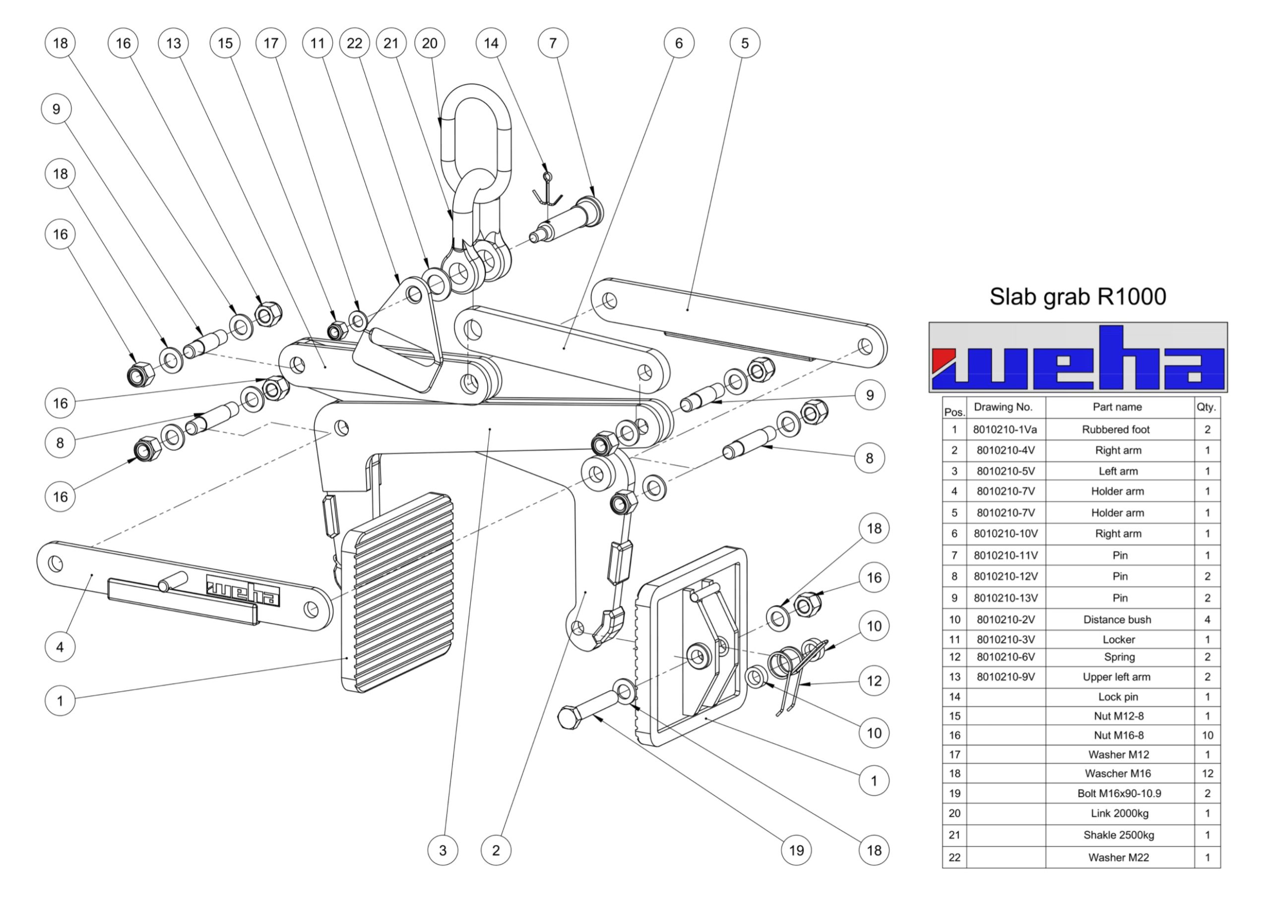 WEHA SLAB GRAB R 1000 SCISSOR LIFTER 1"-8" 2205 LB CAPACITY - Detroitdiamondtools