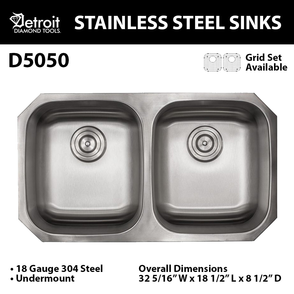 32 STAINLESS STEEL DOUBLE BOWL KITCHEN SINK - Detroit Diamond Tools