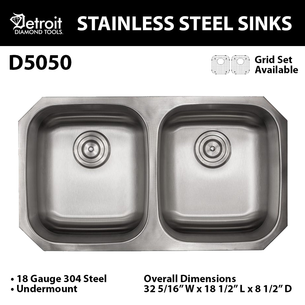 32" STAINLESS STEEL DOUBLE BOWL KITCHEN SINK