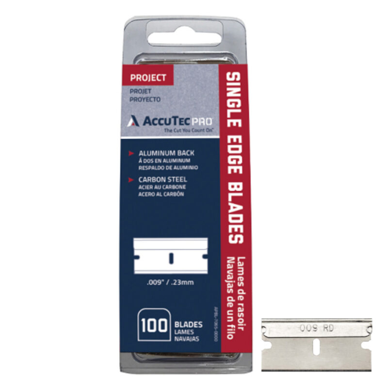 ACCUTEC PRO ALUMINUM BACK SINGLE EDGE RAZOR BLADE, 100 PACK WITH DISPLAY