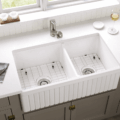 FIRECLAY 33" OFFSET DOUBLE BOWL PORCELAIN APRON SINK